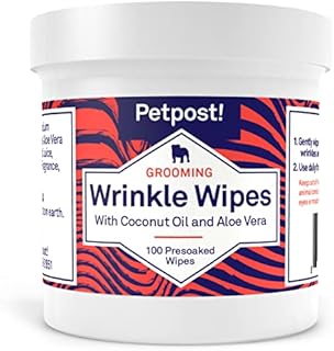 Petpost | Bulldog Wrinkle Wipes for Dogs - Cleans and Soothes Pug Wrinkles and Folds - 100 Ultra Soft Cotton Pads in Coconut Oil Solution (100 ct.)