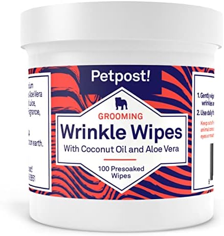 Petpost | Bulldog Wrinkle Wipes for Dogs - Natural Coconut Oil Formula Cleans and Soothes Pug Wrinkles and Folds - 100 Ultra Soft Cotton Pads