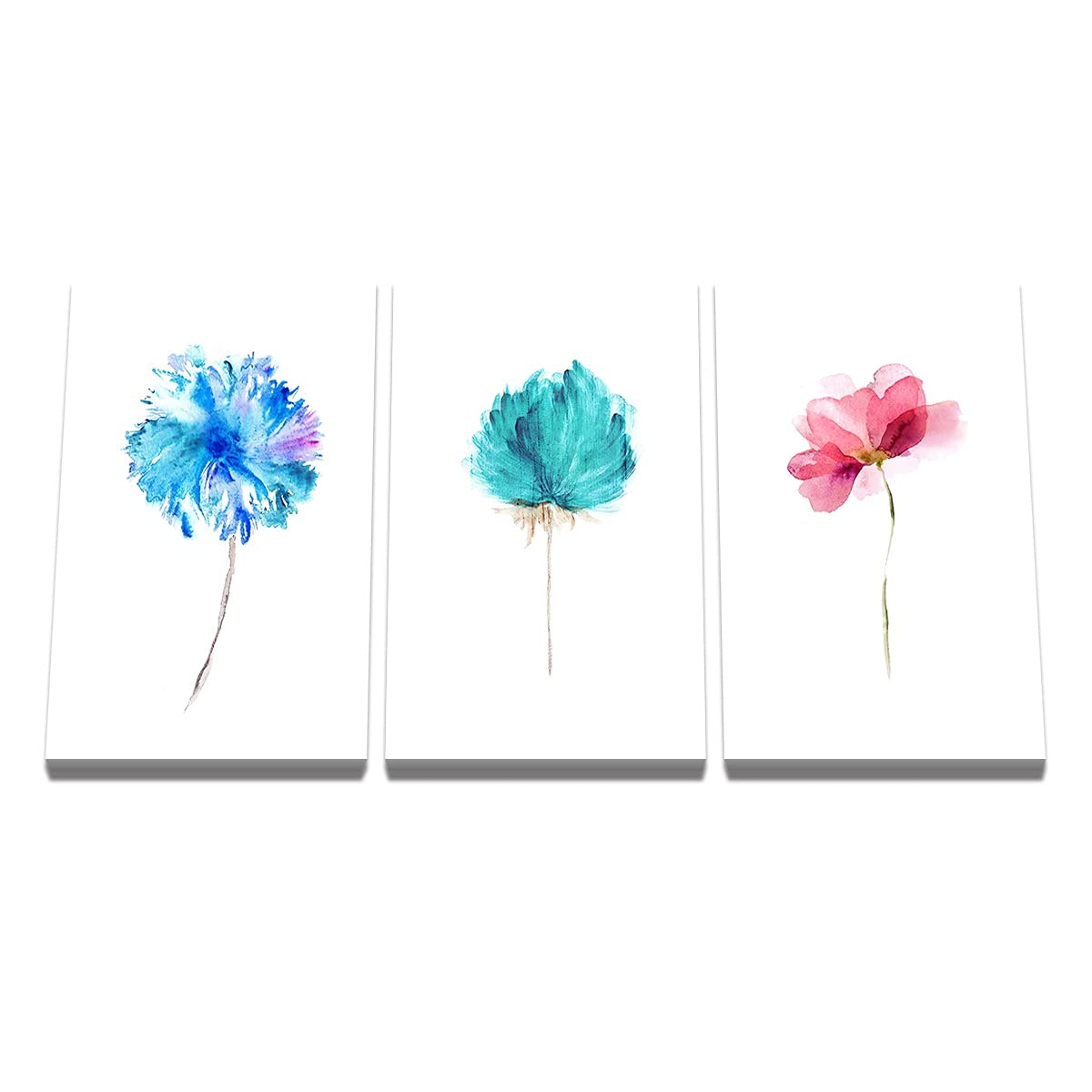 Tableau triptyque fleurs abstraites peint à l'huile avec cadre 12x18 pouces pour salon