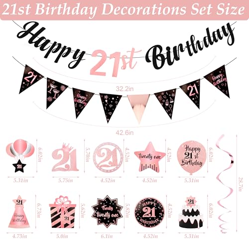 Image of 21st Birthday Decorations Pre Assembled Rose Gold 21st Birthday Decorations for Her Banner Hanging Swirls for Girls Party Supplies