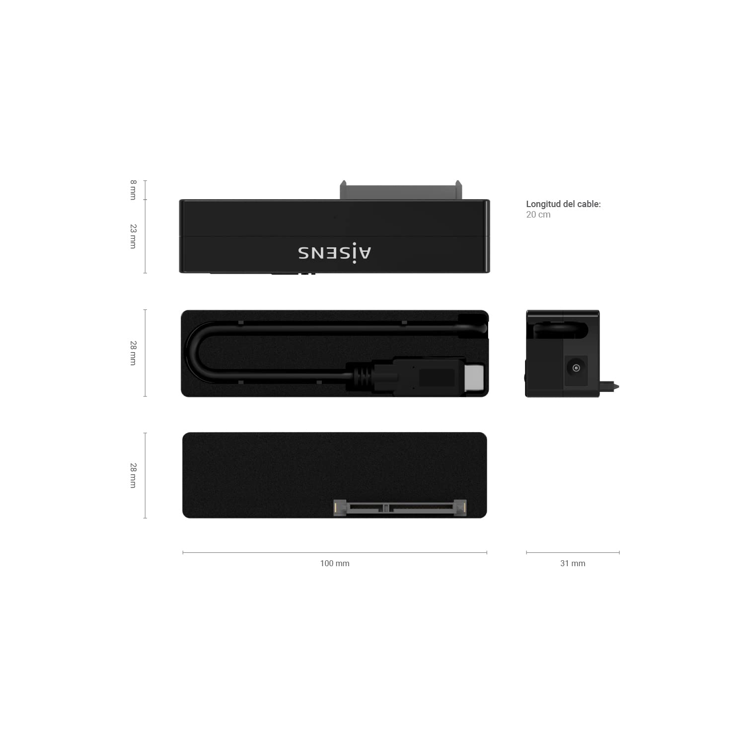AISENS - ASE-35C02B adapter do dysków twardych 2,5"/3,5" SATA A A USB-C USB USB 3.1 GEN1 Czarny