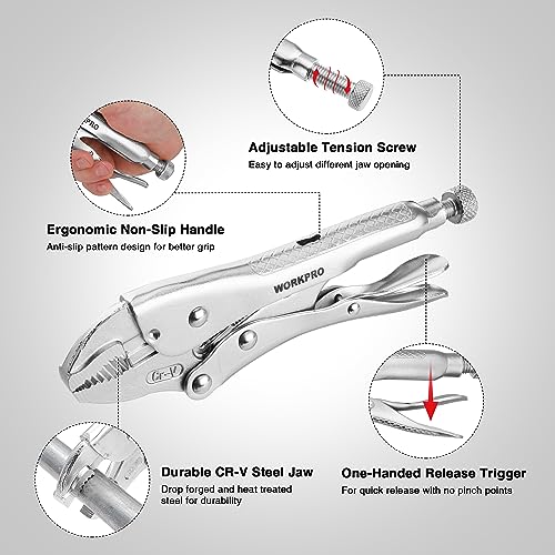 image for WORKPRO Locking Pliers, 7-inch Curved Jaw Vice Grips pliers, Chromium-