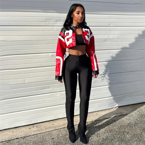 Crop Tops for Women - Faux Leather Jacket Women Long Sleeve Zipper Closure Moto Biker Top4
