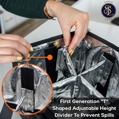 Savvy Lyfe Reusable Drink Carrier with Handle – Tip-Resistant 4 Cup Carrier with Shoulder Strap for Delivery – Insulated, Foldable, Adjustable Dividers – Portable Caddy Tote Bag, Drink Holder for Car - view 2