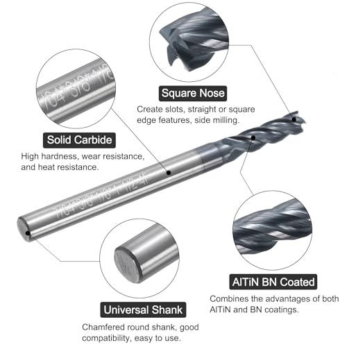 Image of uxcell 5pcs Carbide Square End Mills, 7 /64 inch Dia AlTiN BN Coated 4 Flutes Milling Bit Cutter, for Hardened Steel Cast Iron Alloy Metal, 1 /8 inch Shank 3 /8 inch Cut Length 1-1 /2 inch Long HRC50