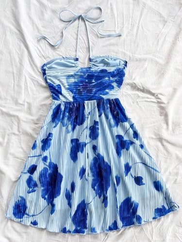 Image of SOLY HUX Women's Tie Dye Cami Dress Halter Backless Sleeveless A Line Short Summer Dresses Sundress