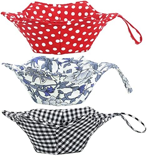 MHTTEC Bowl Cozy L Polka Dot Red Bundle with L Blue and White1 L Black Plaid Microwave Safe Cloth Soup Bowl Holders Cotton Hot Bowl Cozy Huggers for Cold Food 6 Inches Bowls