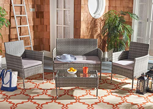 Safavieh Pat7504B Collection Abdul Grey 4-Piece Outdoor Living Patio Set #TOP11