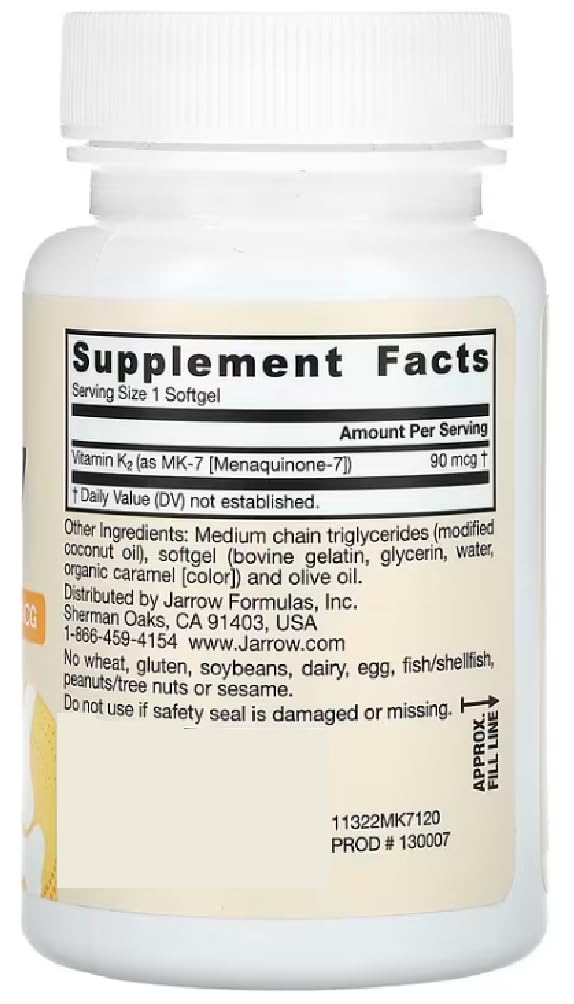 Jarrow Formulas - Vitamin K2 MK-7 | 90 mcg zur Unterstützung der Knochengesundheit - 120 Softgels