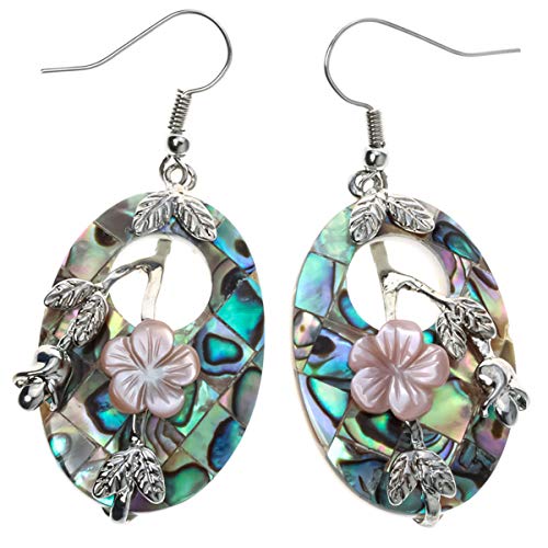 Yacq Women's Abalone Shell Flower Dangle Earrings - 2 Inch - Ultra Light (Oval) #TOP22
