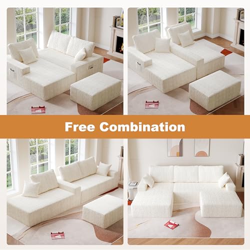 Image of Modular Sectional Sofa Couches L-Shape Couch 3 Seat Modular Sofa Memory Foam Sectional Couches for Living Room (White, 108 inch+Right Chaise + Ottoman)