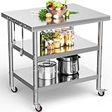 YITAHOME NSF Stainless Steel Table, 36' X 24' Work Table with Wheels, 3 Shelves Metal Table Prep Table for Home Kitchen Restaurant Garage Warehouse Outdoor