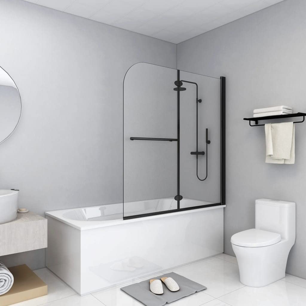 vidaXL Mampara de ducha plegable 2 paneles ESG negro 120x140 cm