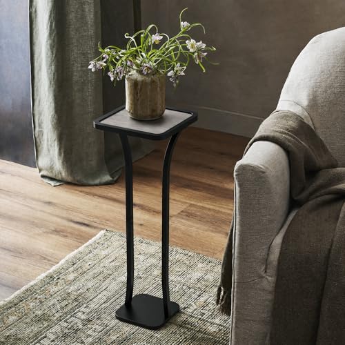 Image of Small Square Side Table, Drink Table with Weighted Base, Solid Wood & Metal Accent Table for Small Spaces, Pedestal End Table for Living Room, Bedroom, Office,Grey