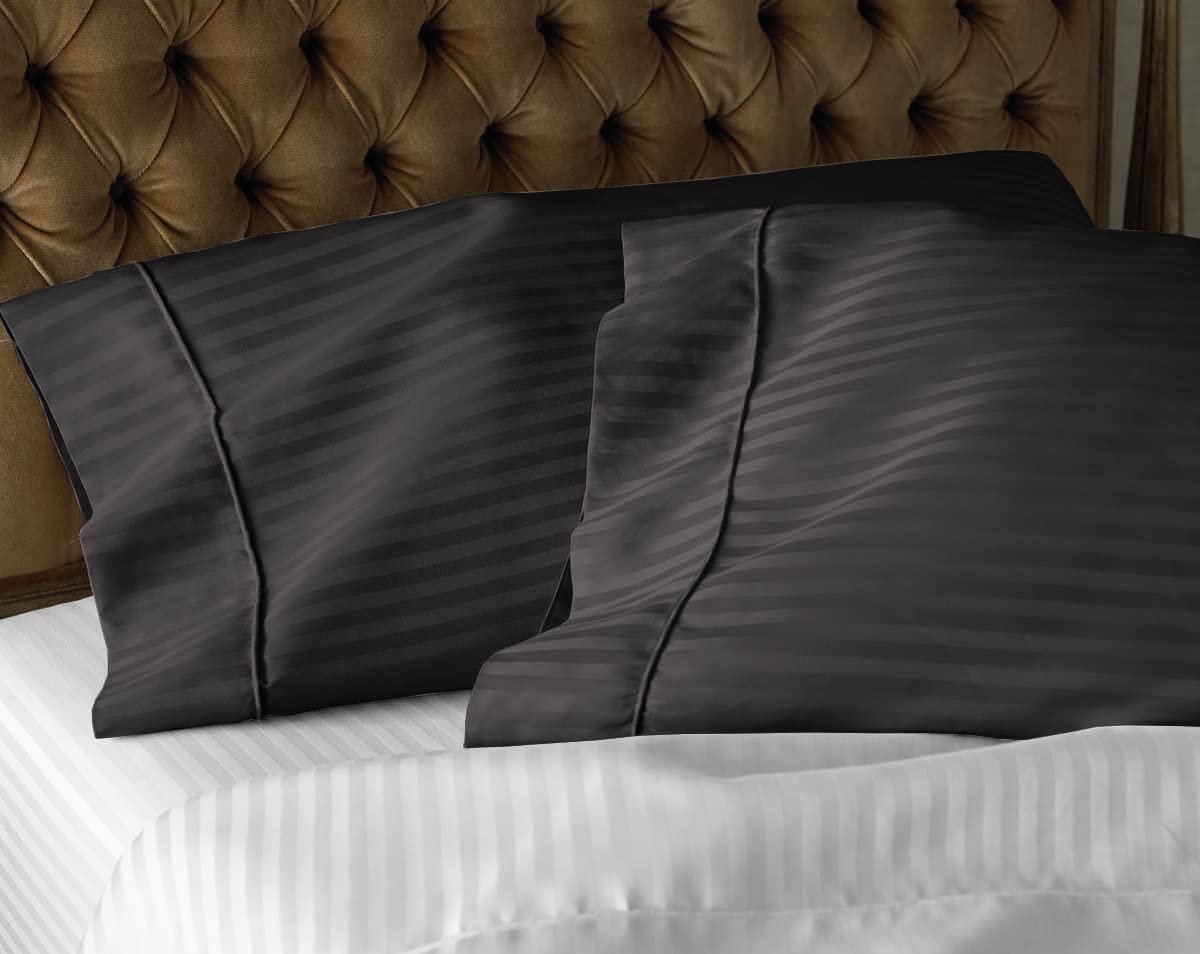 Juego de 4 fundas de almohada 100% algodón egipcio de 400 hilos, súper suaves, acogedoras y transpirables, lujosas fundas de almohada con cierre de sobre, rayas grises oscuras, tamaño del cuerpo.