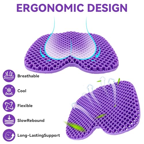 EOJDDPA Extragroße Orthopädische Gelkissen-Sitzkissen 48x38x5cm – Wabenstruktur für Starke Stütze, lindernt Gesäß-/Lenden-Schmerzen, ideal als Sitzauflage Auto, Sitzkissen Bürostuhl & Rollstuhlkissen