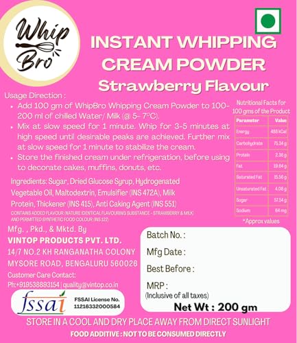 Image of WhipBro Whipping Cream Powder | Strawberry Flavour | Baking & Dessert Use (200 g)