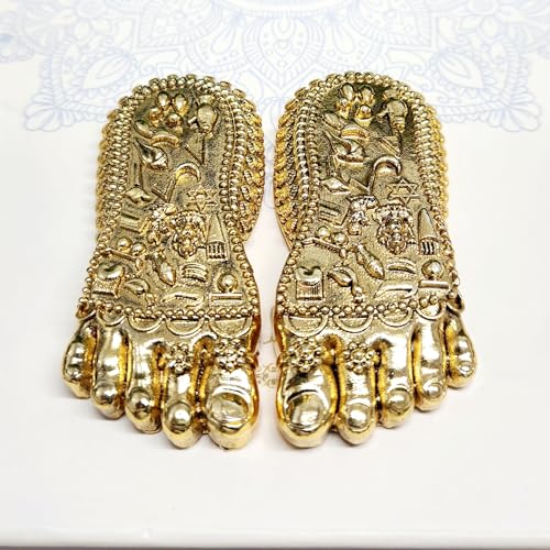 Image of ARNAVIRA Real 24K Gold Plated Maa LakshmiJi Charan Paduka | Maa Lakshmi Feet for Pooja Room /Return Gift & House Warming