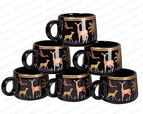 Image of Alive Black with Metalic Transfer Work Tea & Coffee Cups Set of 12 Pieces (120 ml),Multi-Color