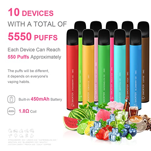 Smorter E Zigarette, 10 Stücke Einweg Vape E Zigarette, 450mAH E Zigarette mit Fruchtgeschmack, ohne Nikotin – Bild 2