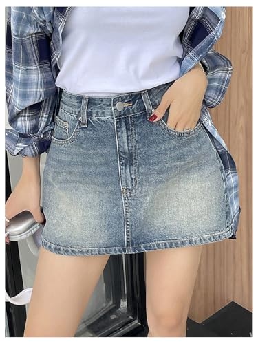 Floerns Women's High Waisted Mini Denim Skirt Casual A Line Jean Skirts with Pocket2