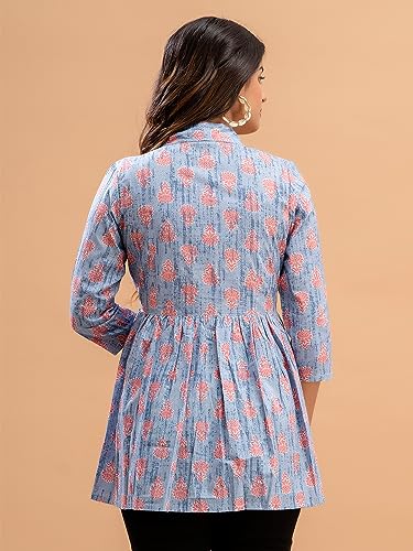 Image of feranoid Women's Cotton Floral Printed Short Kurti Tunic Top