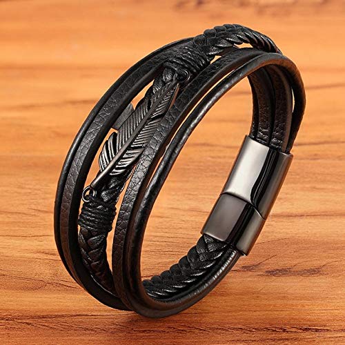 Preisvergleich Produktbild QingYu Herrenarmband Mehrschichtiges Lederfederformzubehör Herrenarmband Edelstahllederarmband