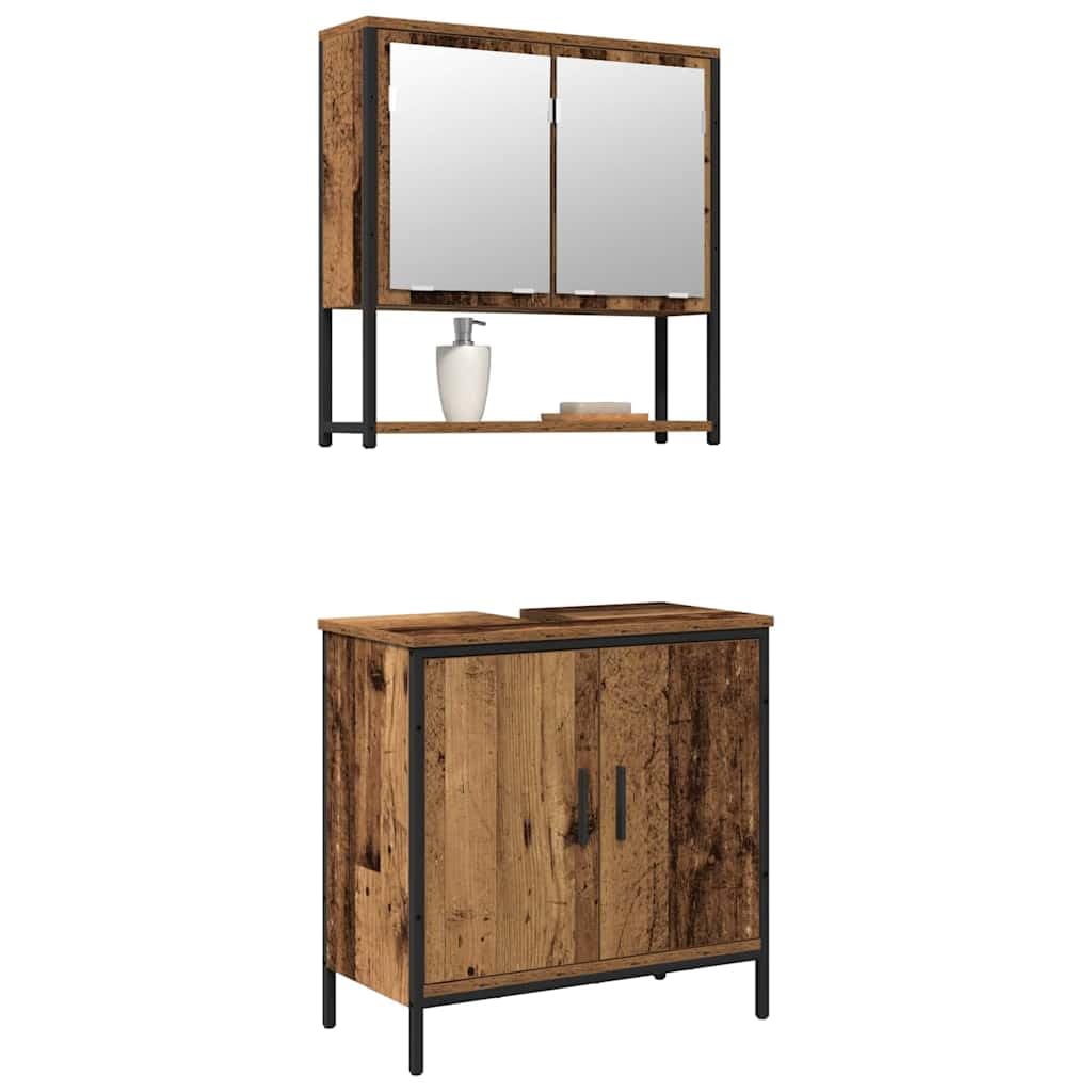 Zestaw mebli łazienkowych, brązowy, materiał drewnopochodny z szafką pod umywalkę i szafką z lustrem, 60 x 30 x 60 cm, nie zajmuje dużo miejsca, wiszące, z miejscem do przechowywania, regał i