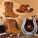 Humyoun 24 Pieces Western Party Decorations Western Cardboard Cutout Assortment Cowboy Boot, Hat, Lucky Horseshoes for Bulletin Board Decor Wild Occident Themed Party Supplies