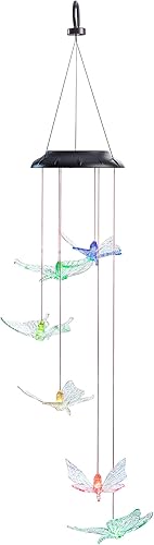 Alpine Corporation QLP842SLR-CC - Carillón de viento solar de mariposa con luz LED, 26 pulgadas de alto, multicolor