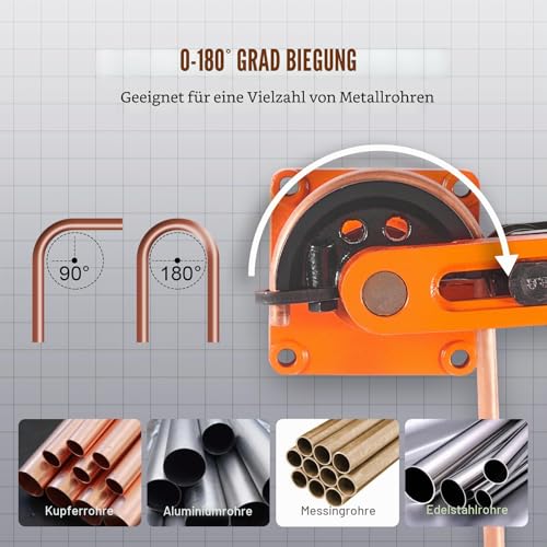 VEVOR Rohrbiegegerät Ø10-25mm (7 Matritzen) Manuelle Rohrbieger 0-180° Handrohrbieger 50-113mm Biegeradius Rohrbiegemaschine Kupfer-, Aluminium, Edelstahlrohren mit einer Wandstärke von 0 bis 2mm