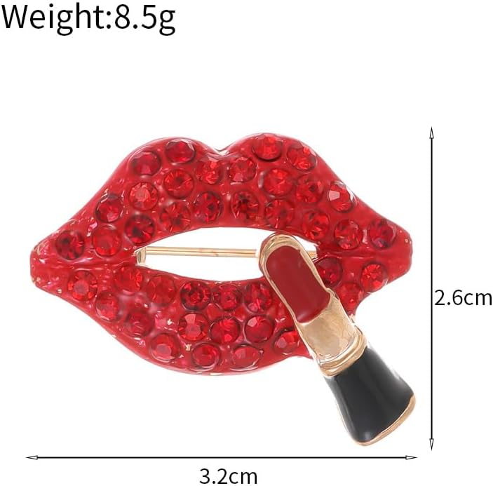 Sexy Lips Lipstick Rhinestone Brooch Pin Crystal Female Mouse Lapel Pin Hot Red Lips Corsage Fashion Dress Coat Sweater Breastpin Accessories Charm Pin for Ladies - Image 4