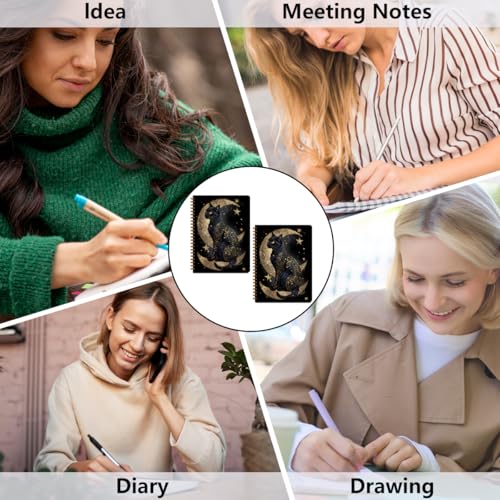 Image of 2 PCs Gold Cat Spiral Notebook Pretty Cat Themed Gifts Journaling Notebooks Cats Aesthetic Design Gifts for Women Girls Note Book Writing Journal Hardcover Notebook Classroom Office Supplies