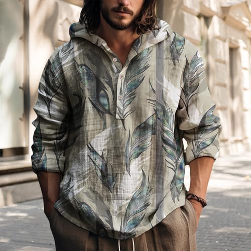 Mens Graphic Hoodies Henley Sweatshirt Casual Loose Button Down Boho Feather Oversized Hoodie Long Sleeve Shirts2