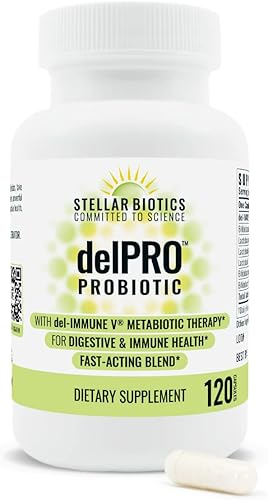 Stellar Biotics - delPRO PROBIOTIC mejorado con del-Immune V - Equilibra el sistema inmune la salud intestinal y el estado de ánimo 120 cápsulas