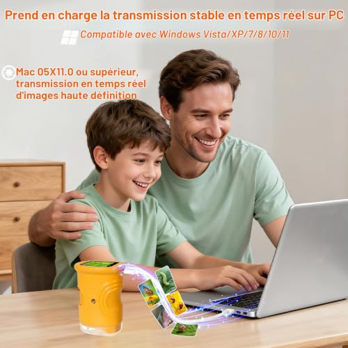 LURICO Microscope Enfant, Microscope pour Enfants Portable 1000X, écran IPS 2 Pouces, 8 Lumières LED, Rechargeable, Connexion au PC,microscopes de Poche numérique Cadeau Fille 4-12 Ans Garcon (Jaune) – vue 6