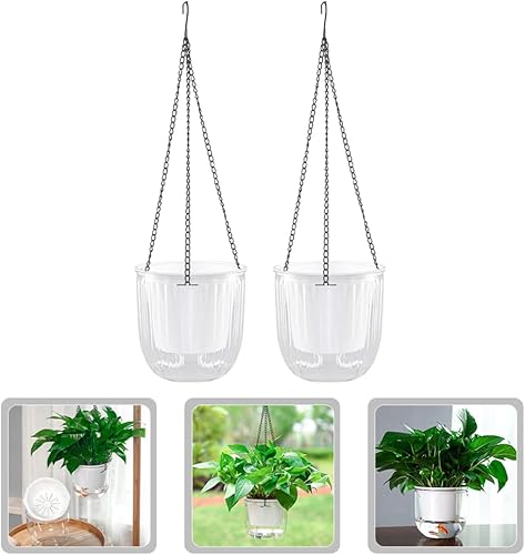 Miniatura 5 de GANAZONO Maceta colgante con riego automático, 2 unidades, diseño de drenaje de flujo de aire interiorexterior