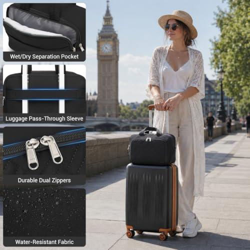 Image of Kono Carry On Luggage Sets 2 Piece, 20 Inch Expandable Hardshell Suitcase | 22x14x9 Airline Approved with Toiletry Bag, Lightweight PC+ABS, Spinner Wheels, TSA Lock, for 1-3 Days Trips, Black & Brown
