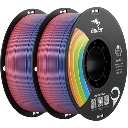 Image of Creality PLA+ Filament 1.75mm Rainbow 2KG, 2 Pack 1kg Cardboard Spool, Strong Toughness, No-Tangling, Accuracy + /-0.02mm, Multi-Color 3D Printing Filament For Most FDM Printers