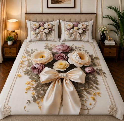 Image of 7D Digital Printed King Size Bedsheet with 2 Pillow Covers | Soft Premium Cotton Feel Microfiber Double Bed Bedsheet |Breathable,Wrinkle Free & Fade Resistant|(CreamMulti, KingSize-225x250CM)