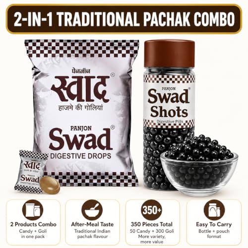 Image of PANJON SWAD Digestive Candy (50 Pcs) & Swad Shots Pachak Goli (300 Pcs) | Ayurvedic Mukhwas & Mouth Freshener Combo | 2 Pack