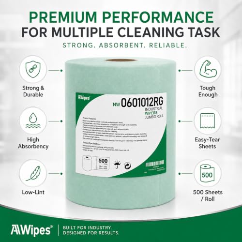 Image of AAwipes Cleanroom Wipes Roll, 10x12 inch 500 Sheets Green, Cellulose Polyester | Low-Lint, Highly Absorbent, Surface Cleaning, Lab & Industrial Applications