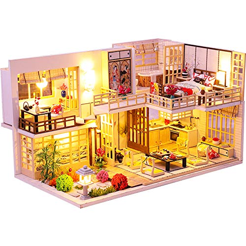 Roroom DIY Miniature and Furniture Dollhouse Kit,Mini 3D Wooden Doll House Craft Model Japanese Style with Dust Cover and Music Movement,Creative Room Idea for Valentine's Day Birthday Gift?M030?