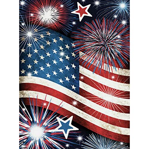 Image of AiYuanzsh 5D DIY Patriotic Diamond Art Kits for Adults The Fourth of July American Flag Fireworks Full Round Diamond Painting Kit Picture Diamond Dots Kits for Home Wall Decor 12x16inch
