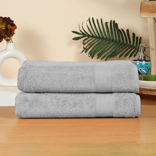 Image of Arvind 100% Cotton Towels for Bath | Towels for Bath Large Size | 500 GSM Bath Towel - Soft & Absorbent | 2 Piece Bath Towel for Men /Women | Urban Comfort | 70 cm x 140 cm - Light Grey