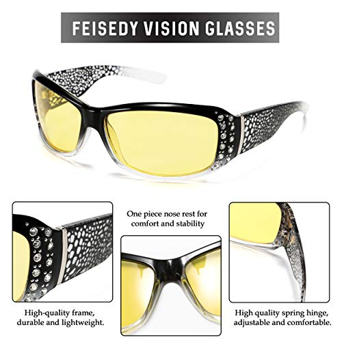 FEISEDY Women Yellow Sunglasses Wrap Around Anti Glare Driving Night Glasses B25474