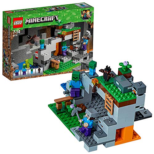 LEGO 21141 Minecraft The Zombie Cave Adventures zestaw budowlany ze Steve'em, zombie i zombie dla dzieci zabawka dla dzieci