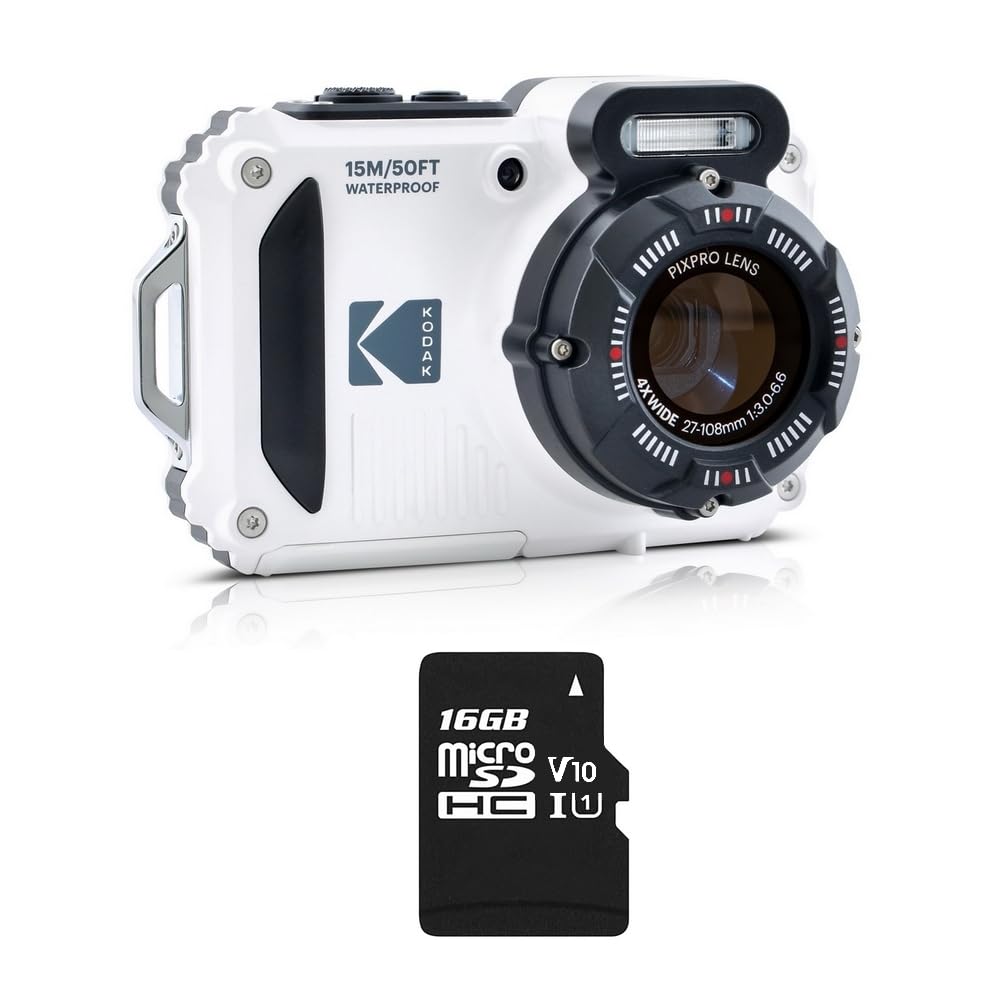KODAK Pixpro Pack WPZ2 + 1 karta SD, kompaktowy aparat cyfrowy 16 m pikseli, wodoodporny do 15 m, odporny na wstrząsy, wideo 720p, ekran LCD 2,7 - bateria litowo-jonowa - biały