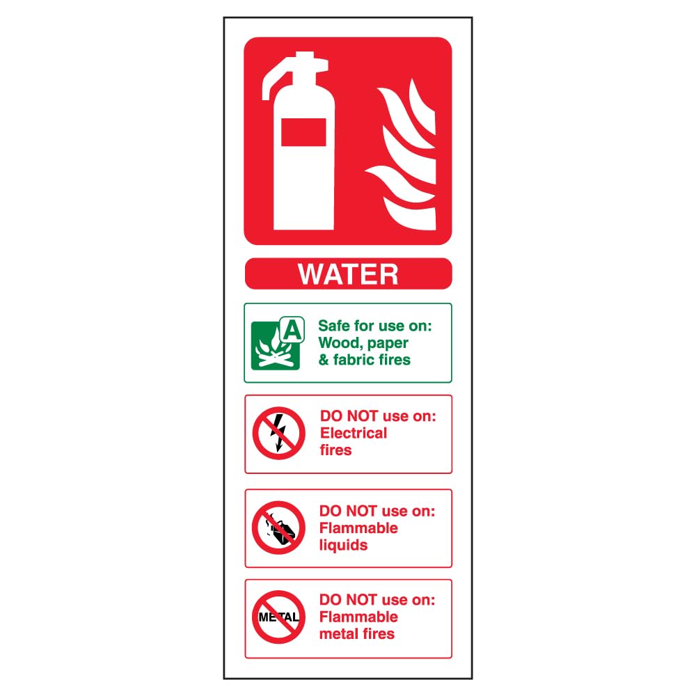 V Safety Water Id Fire Extinguisher Sign - 75mm x 200mm - 1mm Rigid Plastic