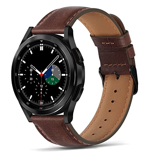 Tasikar 20mm Leather Bands Compatible with Samsung Galaxy Watch 6/5/4 Band/Watch 6 Classic 43mm 47mm/Watch 5 Pro Band, Genuine Leather Strap Bracelet for Galaxy Watch 4 Classic/Watch 3, Dark Brown